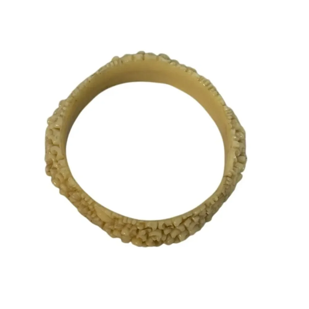 Vintage Floral Cream Celluloid Bangle Bracelet